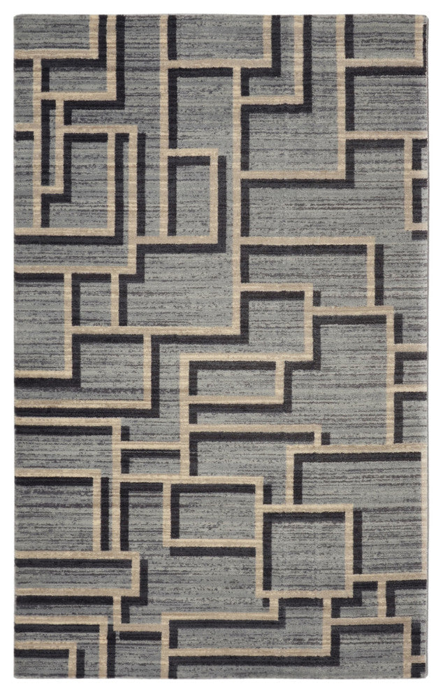 Gray Tetris Mid-Century Geometric Area Rug, 7'6"x9'6"