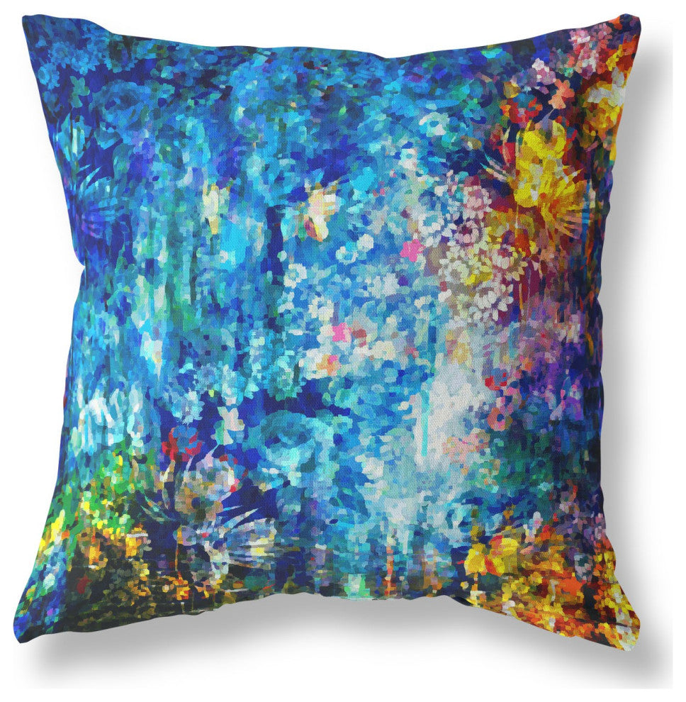 28" Bright Blue Yellow Springtime Indoor Outdoor Throw Pillow