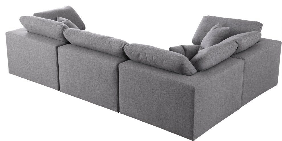 Serene Linen Textured Fabric Deluxe Comfort 4-Piece L-Shaped Sectional, Gray