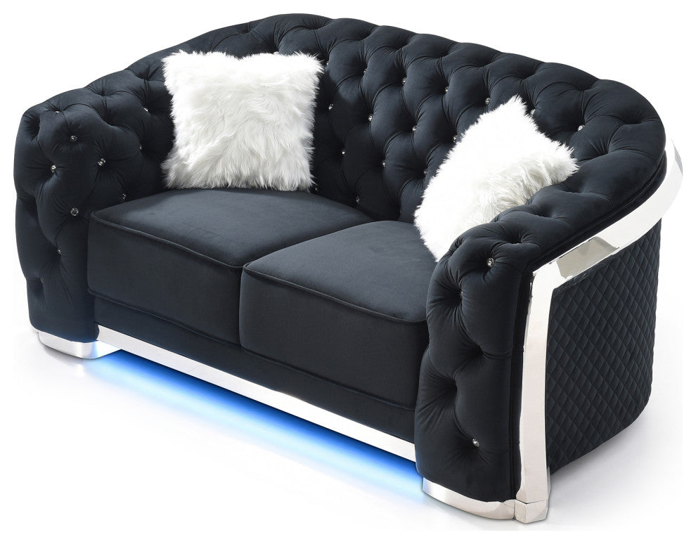 Sapphire 71 in. W Flared Arm Velvet Straight Sofa, Black