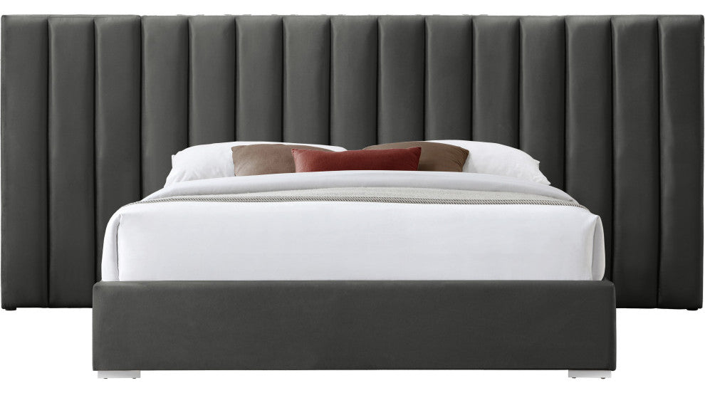 Pablo Velvet Upholstered Bed, Gray, Queen