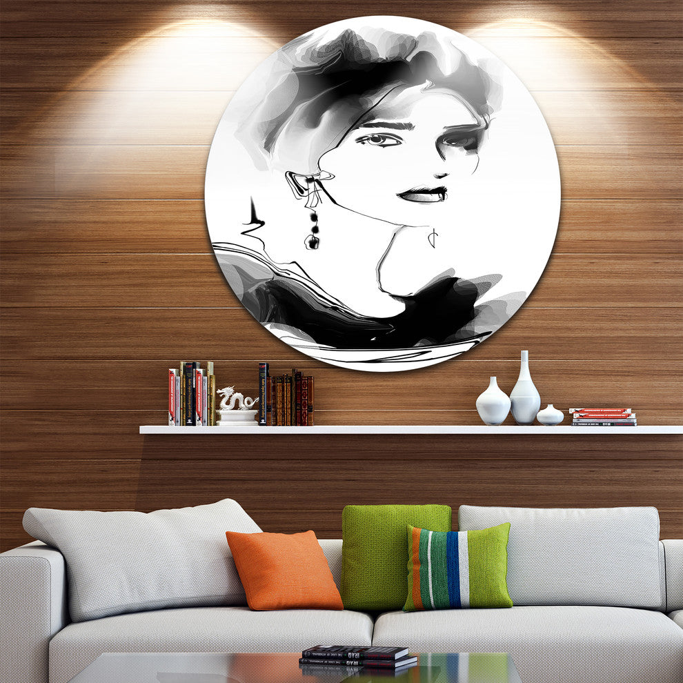 Pretty Woman Black, Portrait Digital Art Disc Metal Artwork, 23"
