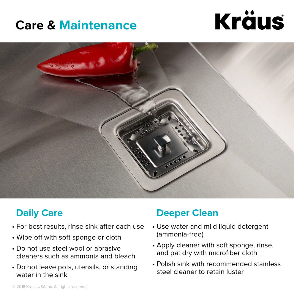 KHU15 Kraus 14 1/2" Bowl Stainless Steel Rectangular Bar/Prep Kitchen Sink