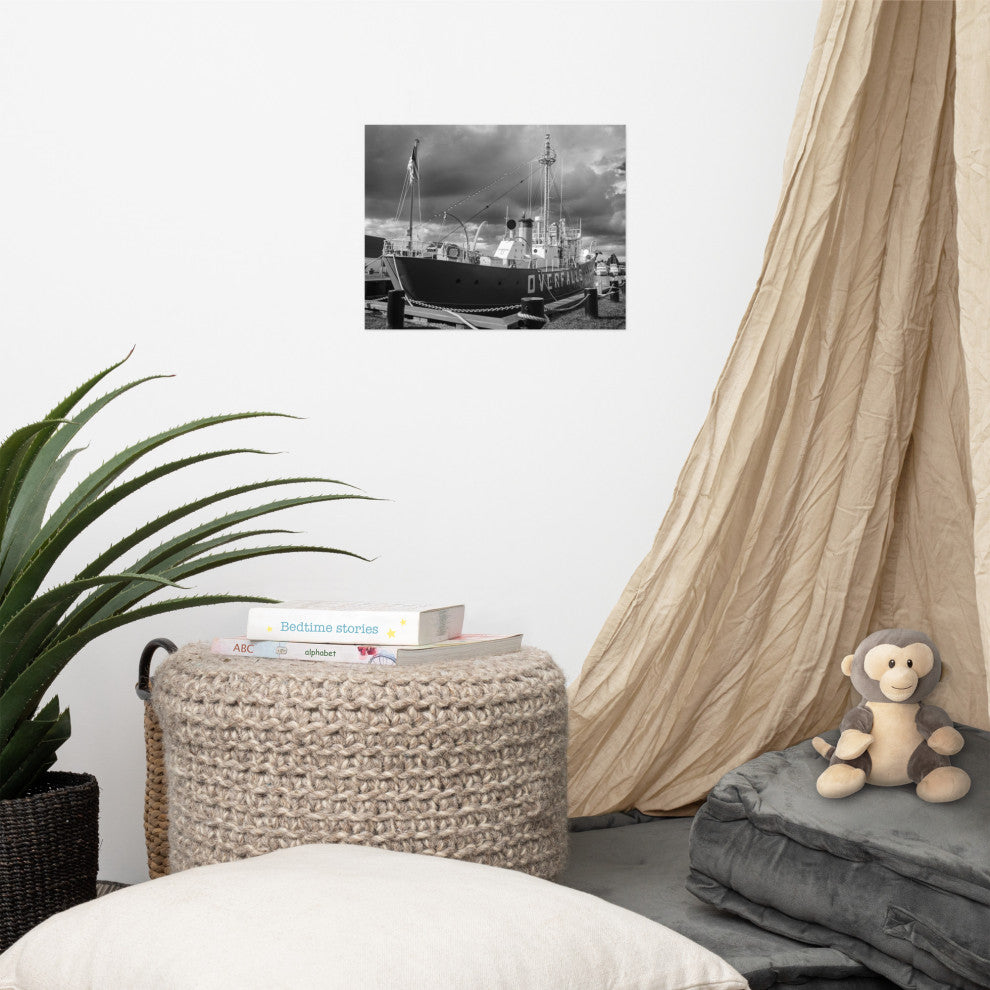 Overfalls Lightship Landscape Photo Black and White Unframed Wall Art Print, 11" X 14"