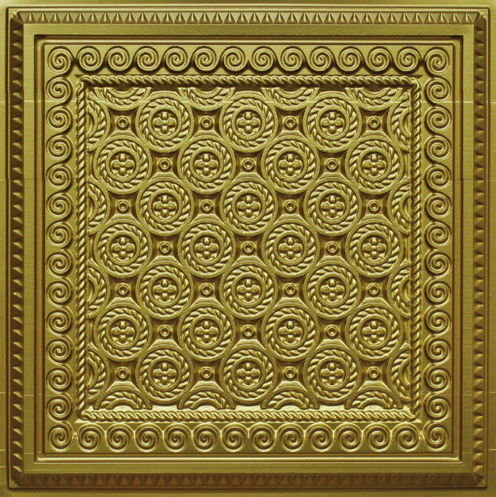 24"x24" D243 PVC Faux Tin Ceiling Tiles, Set of 6, Brass