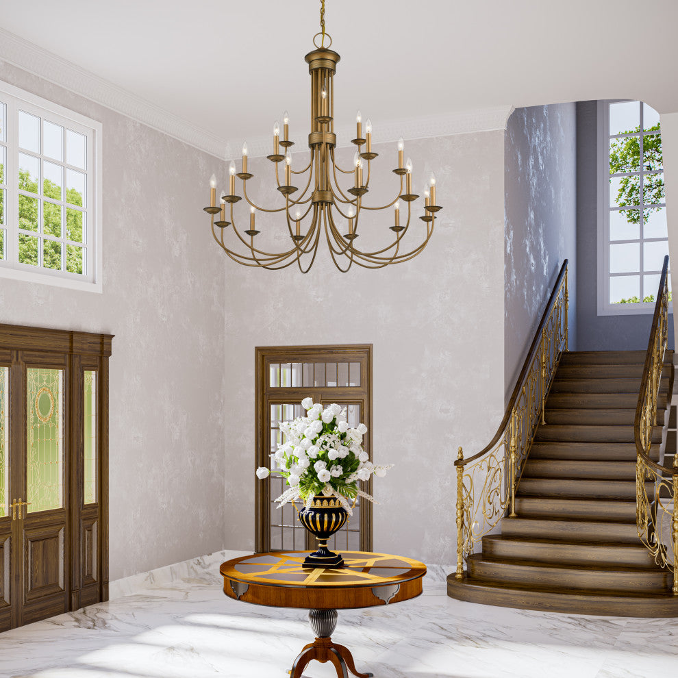 Estate 21-Light Antique Gold Leaf Extra Large Chandelier