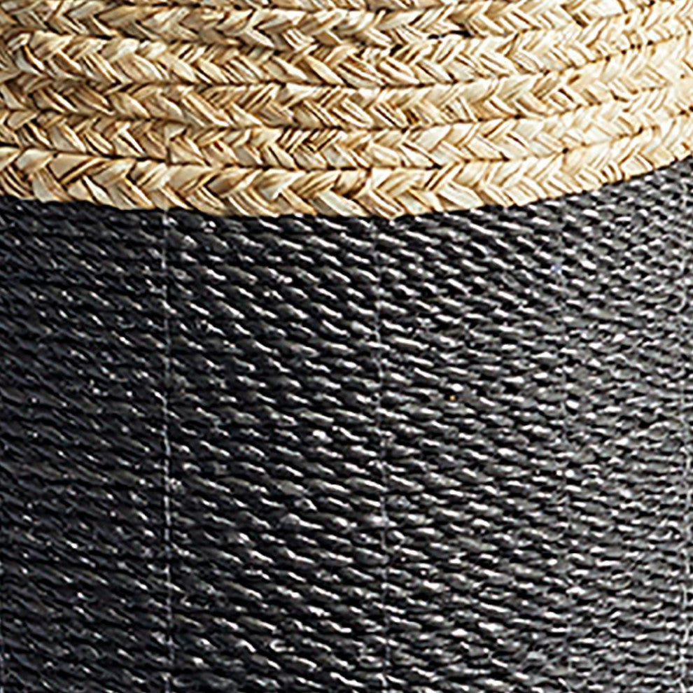 Set 2 Contemporary Casual Natural Black Round Tall Tote Baskets Handles Large