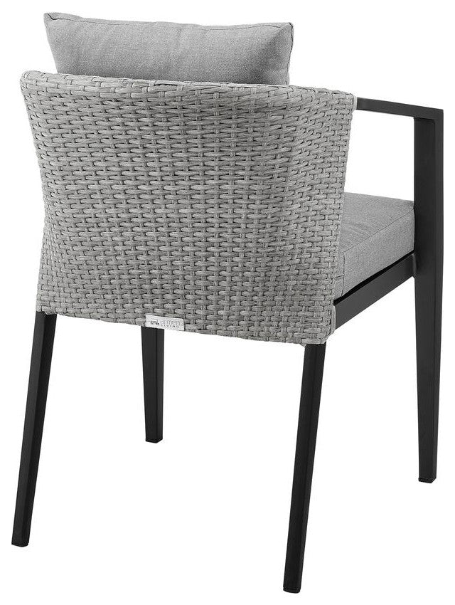 Aileen Outdoor Patio Dining Chairs in Aluminum and Wicker with Grey Cushions...