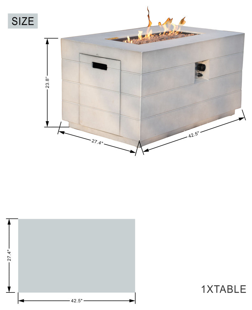 Outdoor Concrete Fire Pit Table, Rectangular