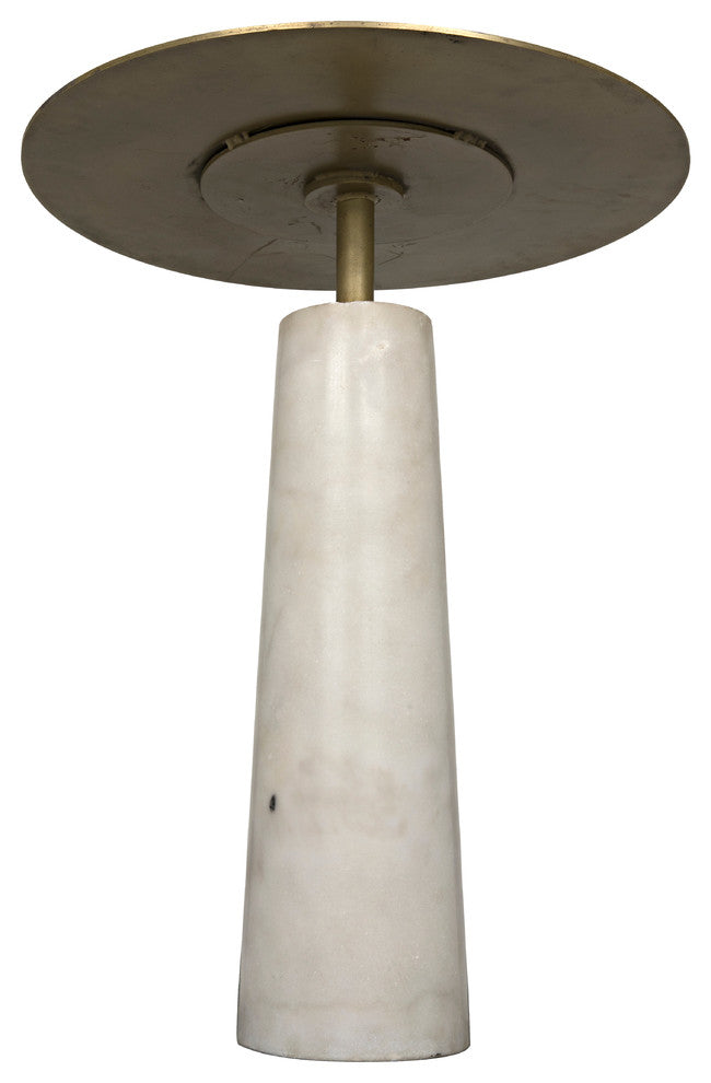 Noir Hotaru Side Table, White Marble and Antique Brass