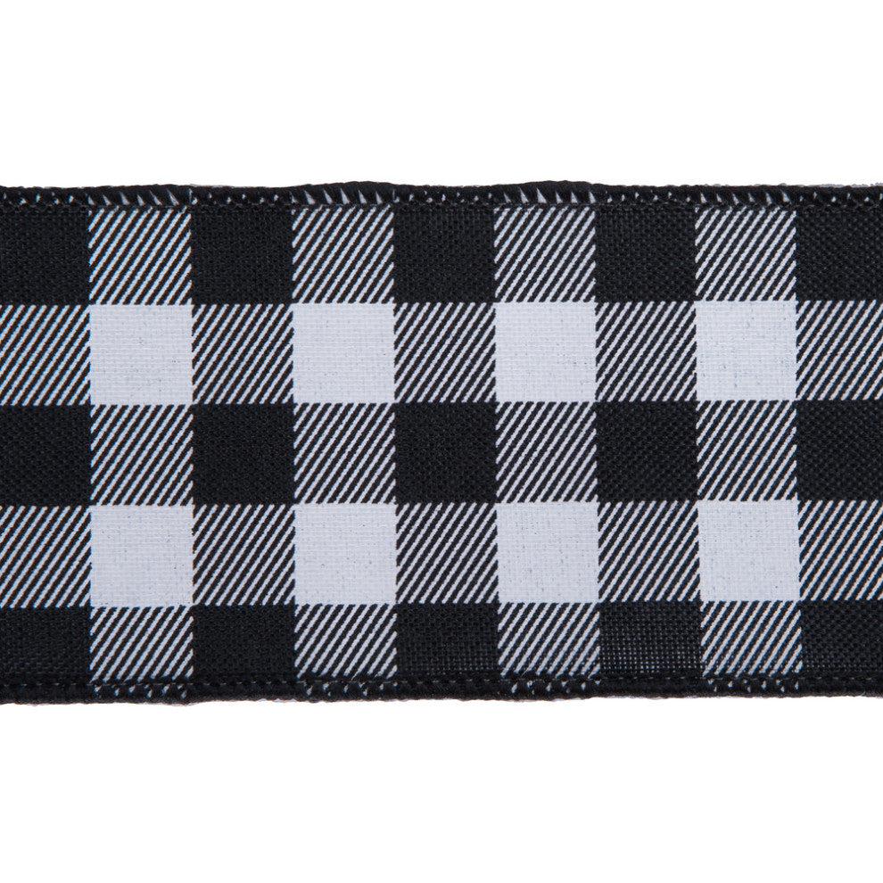 Vickerman Q201308 2.5"X10 Yard Black And White Checker Plaid Christmas Ribbon
