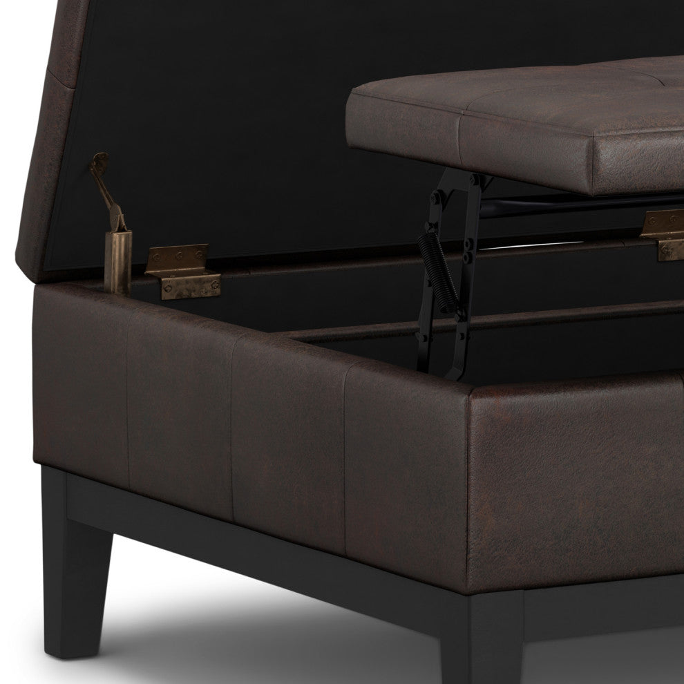 Dover Lift Top Coffee Table Storage Ottoman, Distressed Brown