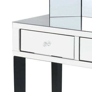 Venecia Mirrored 2-Drawer Vanity Table With Stool Set, Black