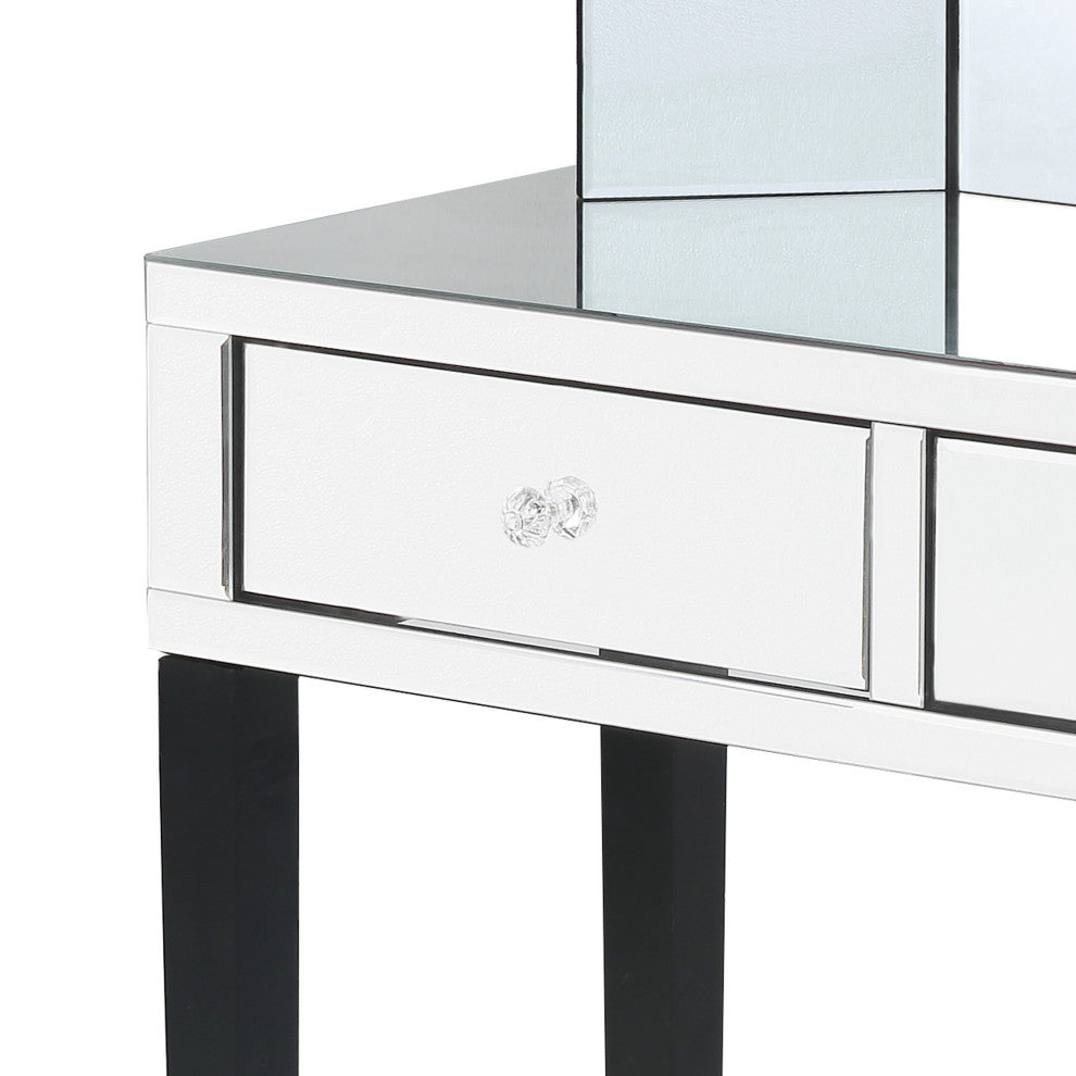 Venecia Mirrored 2-Drawer Vanity Table With Stool Set, Black