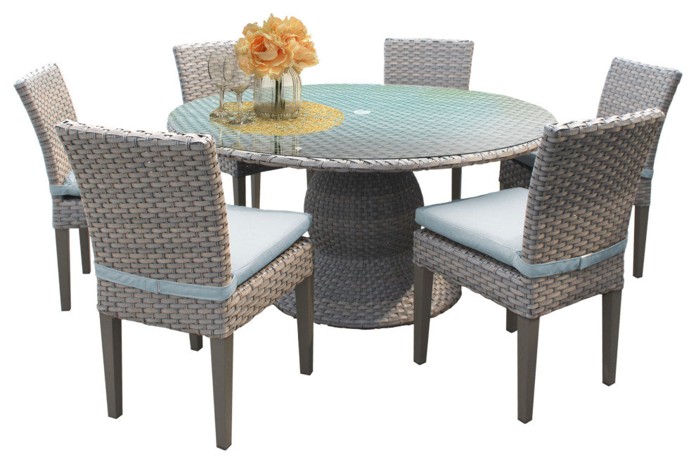 Florence 60" Patio Dining Table With 6 No Arm Chairs, Spa