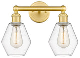 Cindyrella 2-Light 15" Bath Vanity Light, Satin Gold, Clear Shade