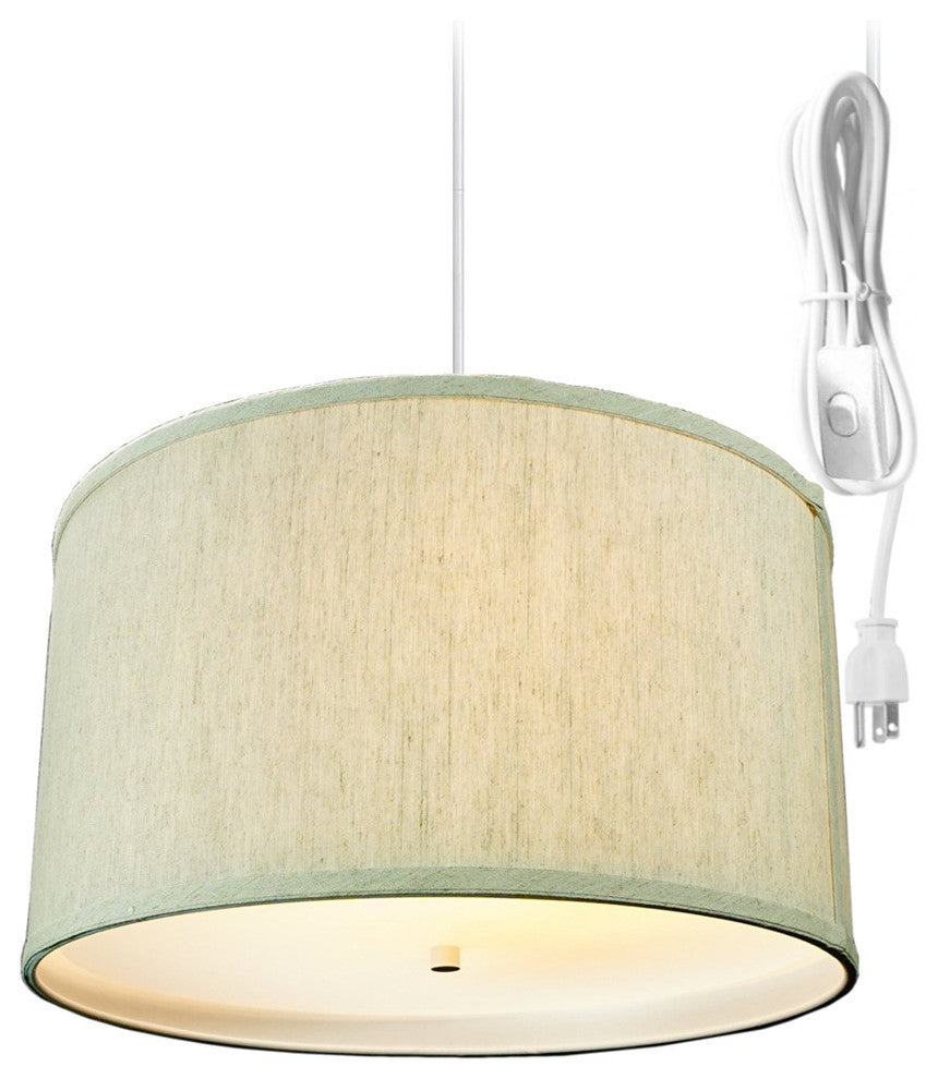2 Light Swag Plug-In Pendant 16"w Textured Oatmeal with Diffuser, White Cord