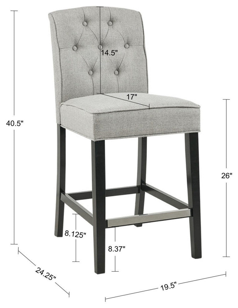 Madison Park Marian Tufted Back 26" Counter Stools, Grey