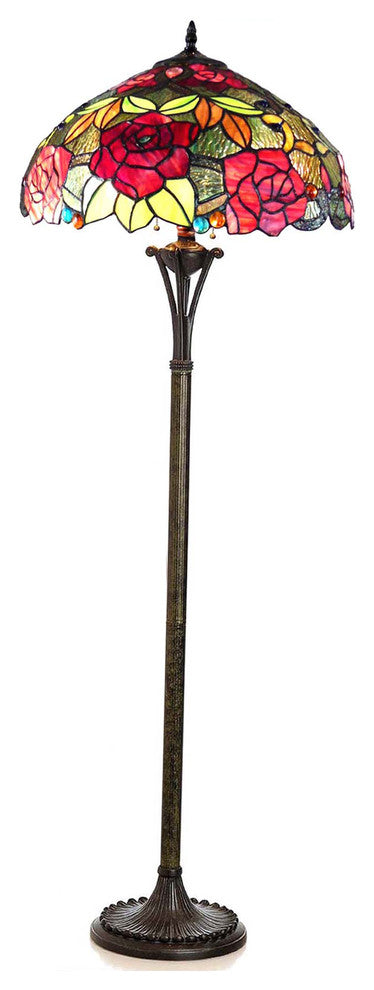 PEGGY, Tiffany-style 2 Light Roses Floor Lamp, 18" Shade