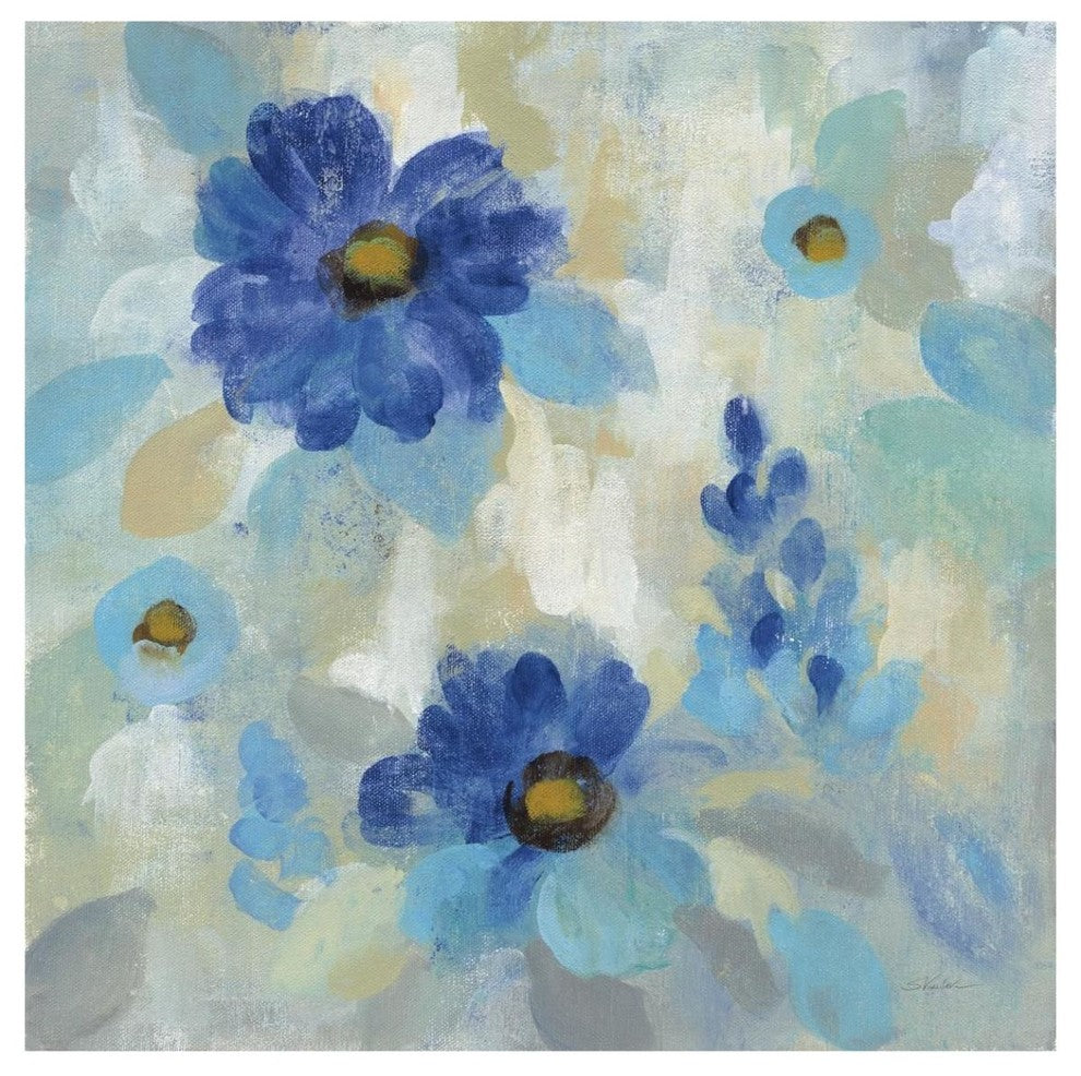 "Blue Flowers Whisper II" Digital Paper Print by Silvia Vassileva, 42"x42"