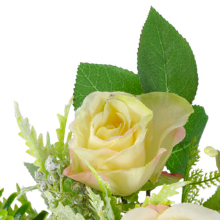 13" Ranunculus and Rose Floral Spring Wooden Statue Tabletop Decor