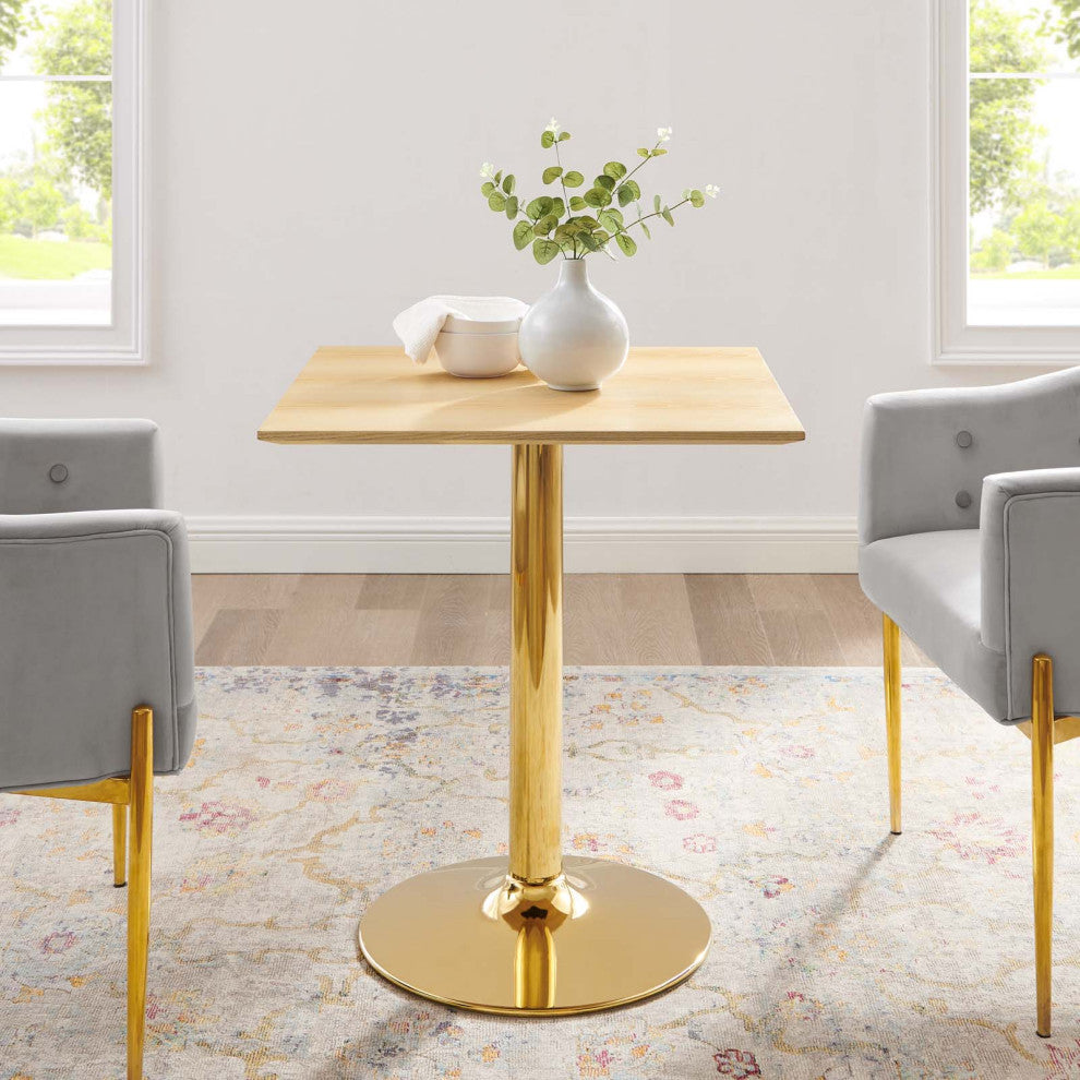 28" Dining Table, Square, Natural Gold, Metal, Modern, Mid Century