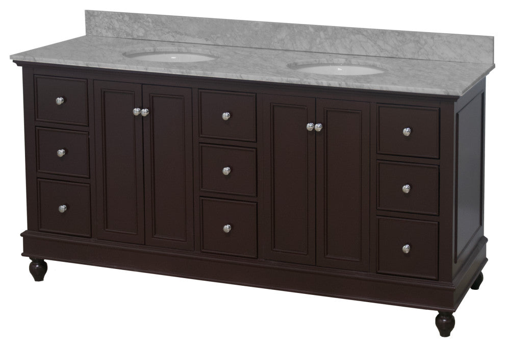 Bella 72" Double Bath Vanity, Base: Chocolate, Top: Carrara Marble