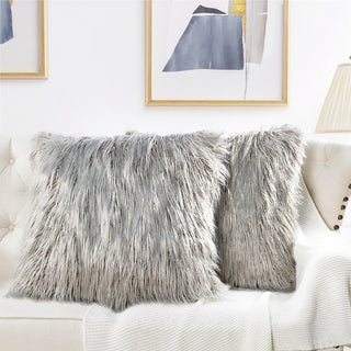 Mongolian Faux Fur Pillow Shell Set, Gray, 26"x26"