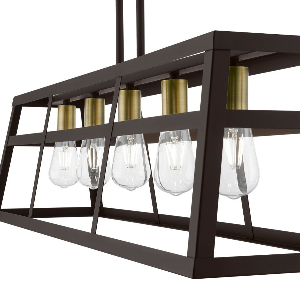 Schofield 5 Light Bronze With Antique Brass Accents Linear Chandelier