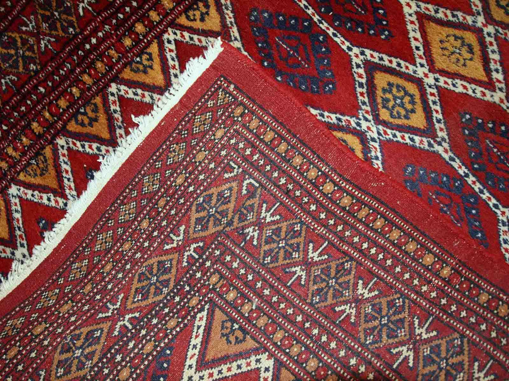 Handmade Vintage Uzbek Bukhara Rug, 3.3'x4.9', 100cmx152cm 1960s