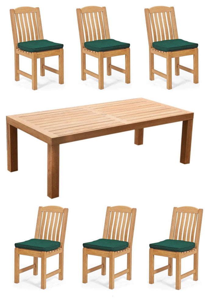 7-Piece Outdoor Teak Dining Set: 86" Rectangle Table, 6 Devon Armless Chairs