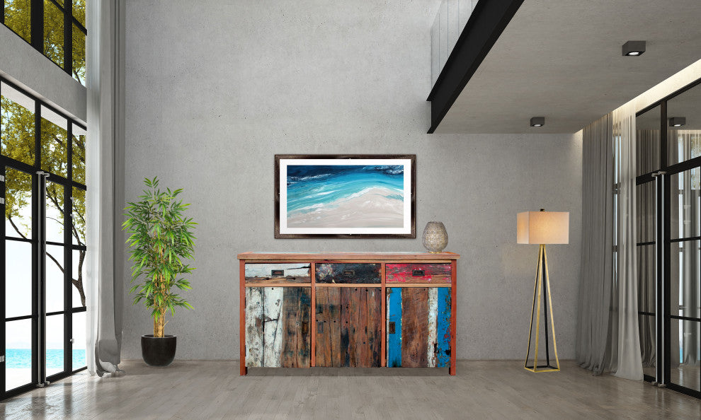 Buffet with 3 Doors and 3 Drawers Made from Recycled Teak Wood Boats, 63" Wide