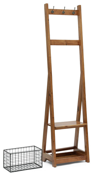 Motson Modern Industrial Handcrafted Acacia Wood Coat Rack with Bench Storage