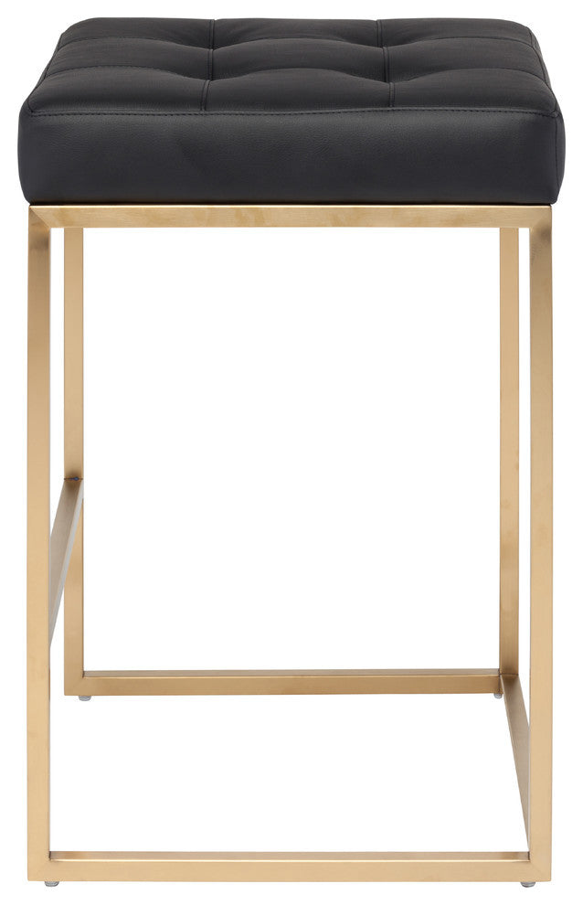 Chi Counter Stool, Brushed Gold Base, Black