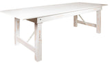 HERCULES Series 9' x 40" Rectangular Solid Pine Folding Farm Table, Antique Rustic White