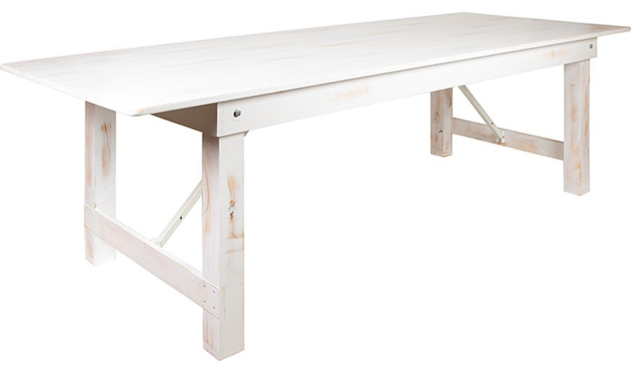 HERCULES Series 9' x 40" Rectangular Solid Pine Folding Farm Table, Antique Rustic White