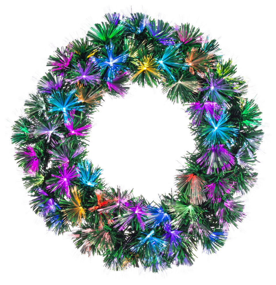 24" Pre-lit UL Color Changing Fiber Optic Wreath With Multi-Color LED Lights
