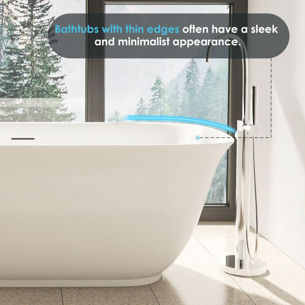 Sarnia Flat Bottom Freestanding Acrylic Soaking Bathtub, 59"