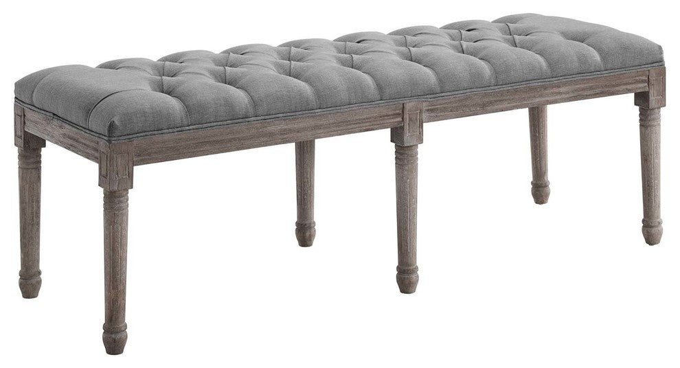 Province French Vintage Performance Velvet Bench, Light Gray