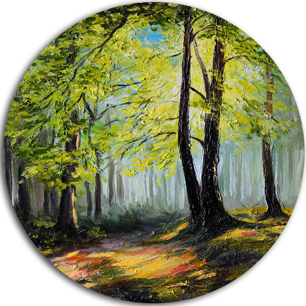 Green Autumn Forest, Landscape Round Metal Wall Art, 38"