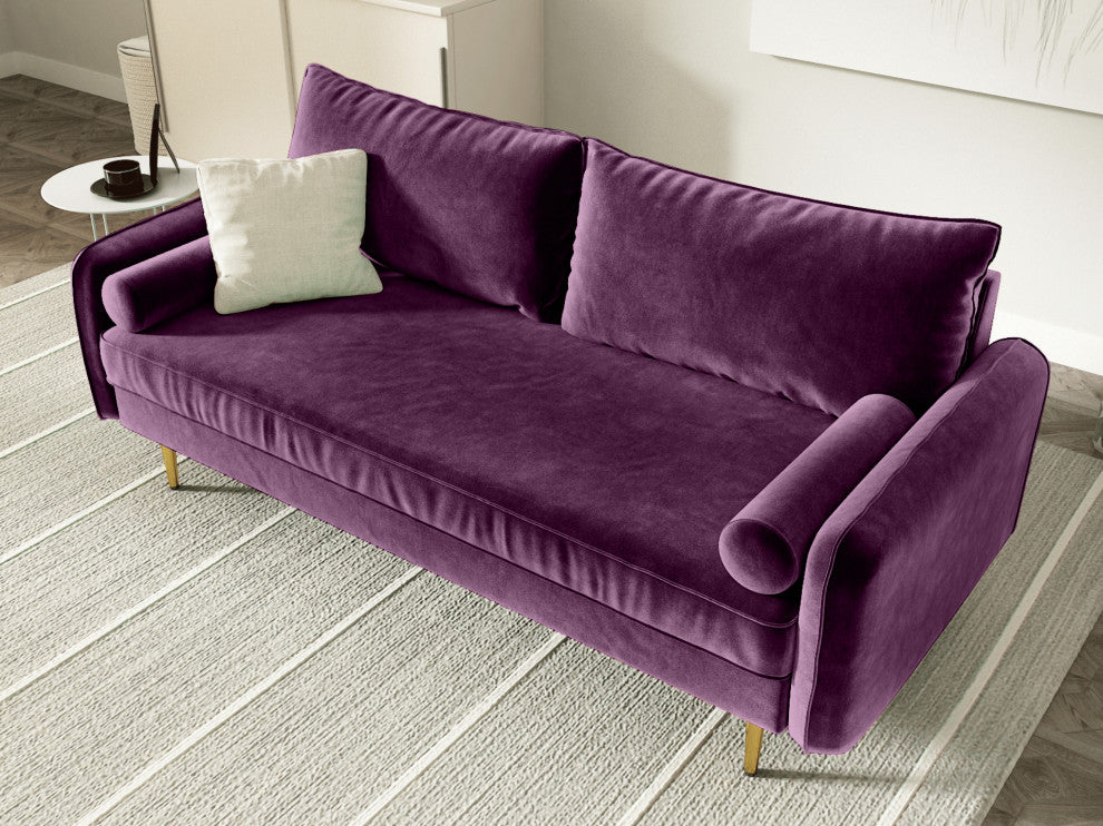 The Audrey I Velvet Round Arm Sofa, Eggplant Purple