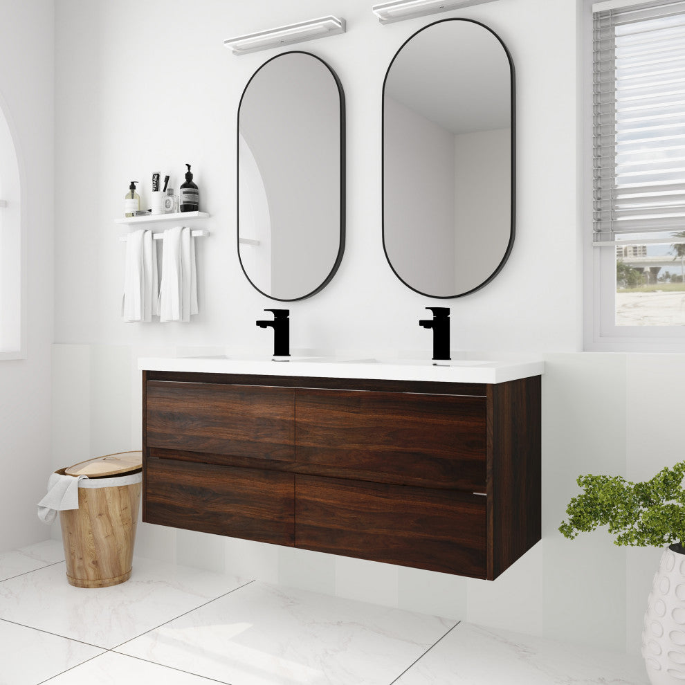 Wall-Mounted Plywood Bath Vanity Set, Integrated Sink