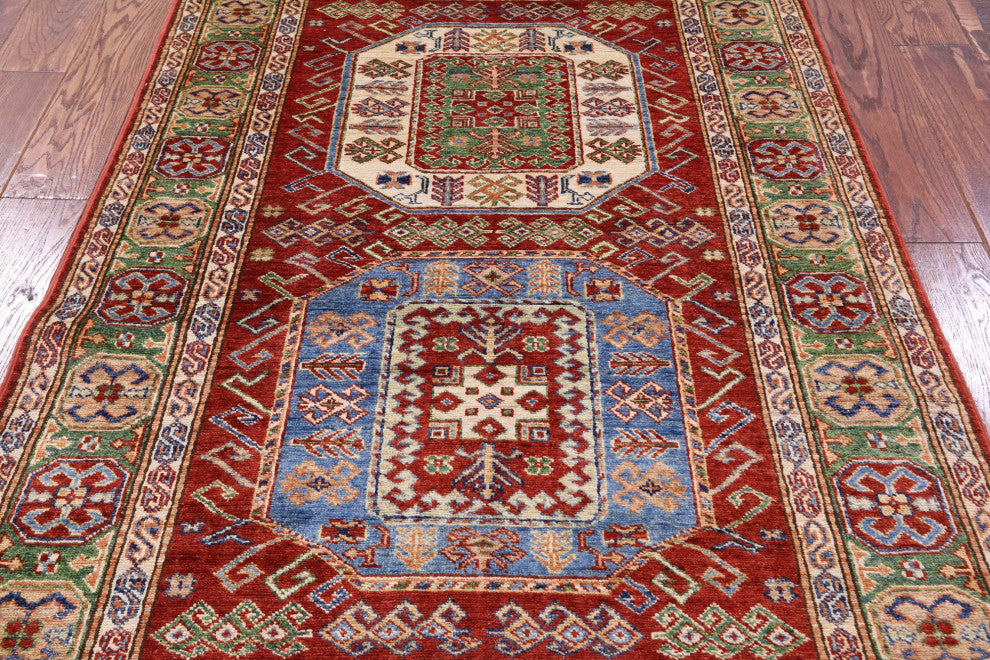 3' 9" X 5' 6" Geometric Super Kazak Handmade Rug - Q12977