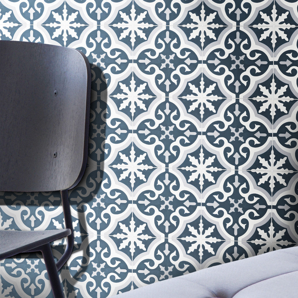 Argana Handmade Cement Tile, Navy Blue/Gray, Sample