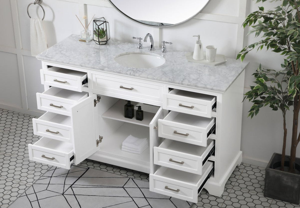 Amber Single Bathroom Vanity, Blue, White, 60"