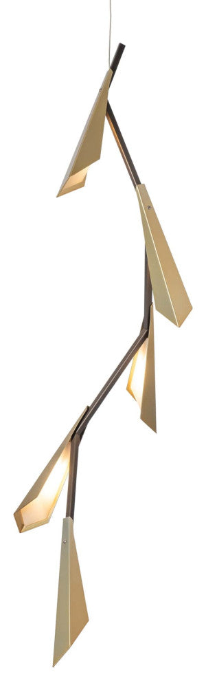 Quill Vertical LED Pendant, Dark Smoke Finish, Modern Brass Shade