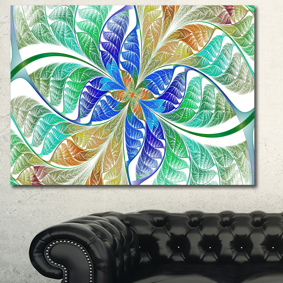 Light Blue Fractal Stained Glass, Oversized Abstract Canvas Art Print, 60x40