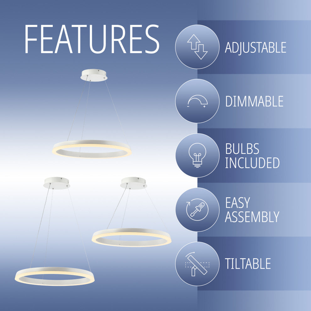 Baxter 1-Light Aluminum Integrated LED Hoop Pendant, Matte White