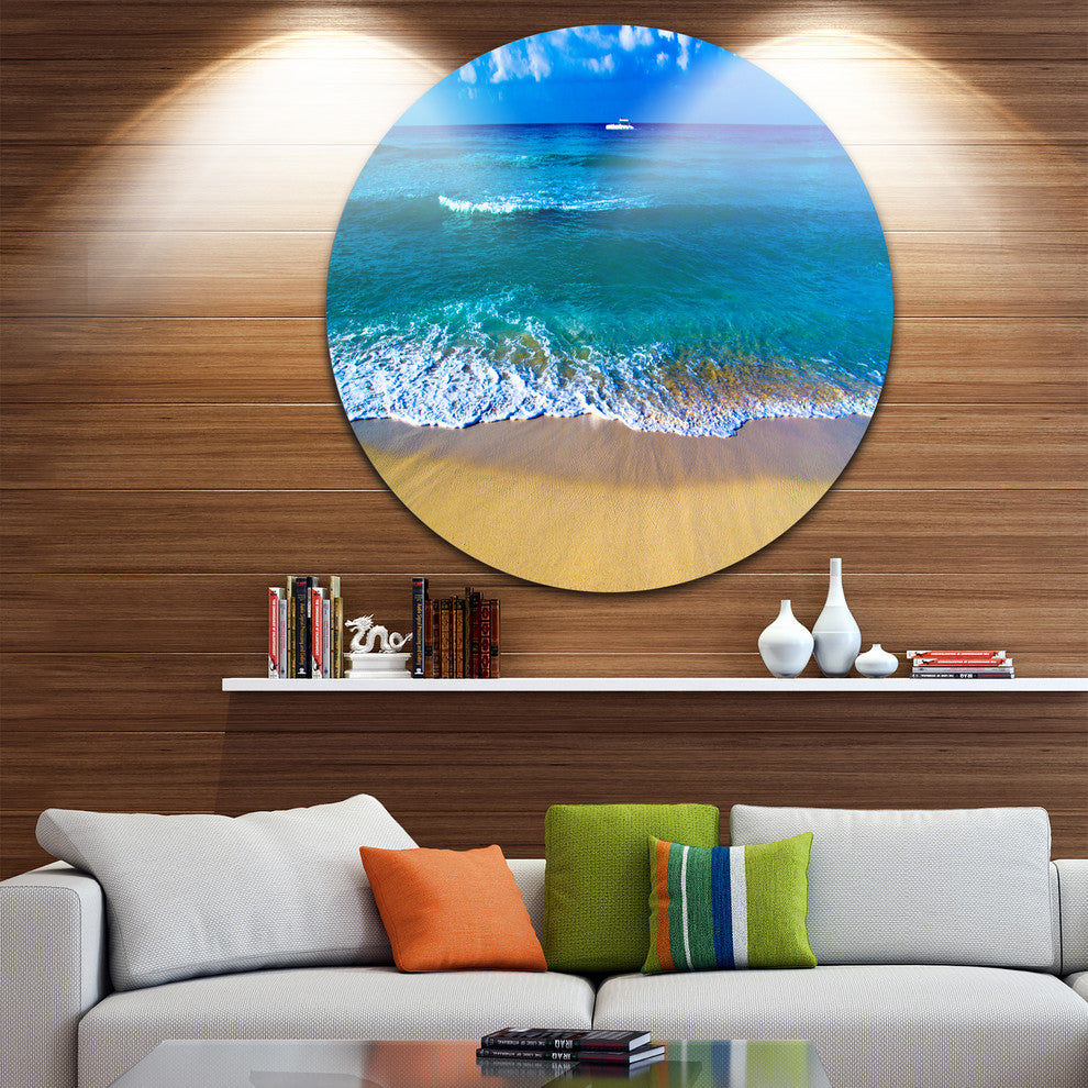 Floating Blue Waves Beach, Seashore Large Disc Metal Wall Art, 23"