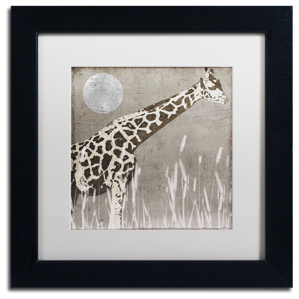 Color Bakery 'Moon Giraffe' Art, Black Frame, White Matte, 11"x11"